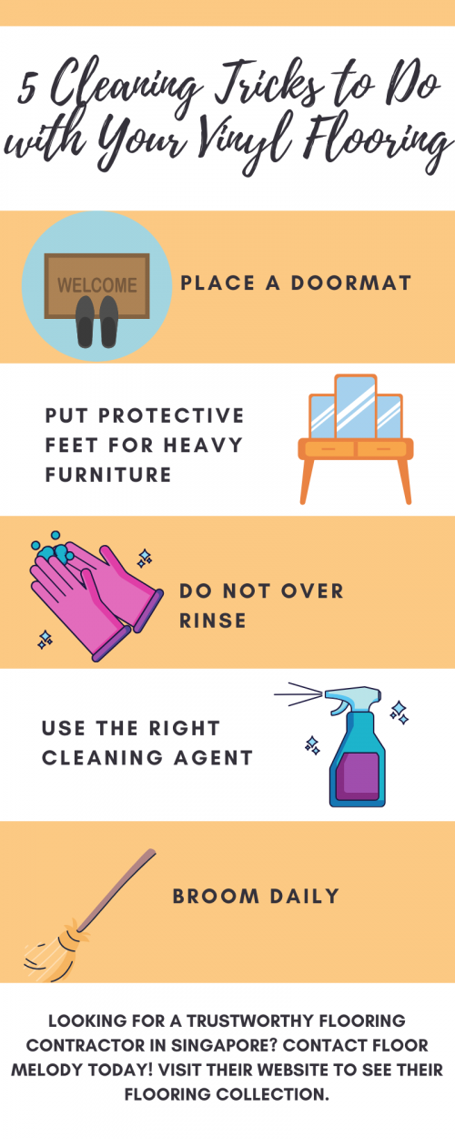 Got vinyl flooring from Singapore? Learn these 5 cleaning tricks to help you preserve it!

#VinylFlooringSingapore

https://www.floormelody.com.sg/