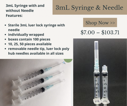 3mL luer lock syringe & needle Sterile, individually wrapped boxes contain 100 pieces 50, 25, 10 pieces available removable needle tip, able to be changed with any needle tip on Cheappinz