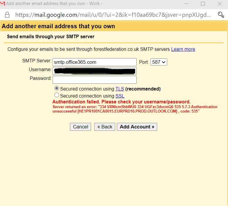 Error code 535 5.7 8. (SMTP Error code 3). Authentication failed перевод на русский.
