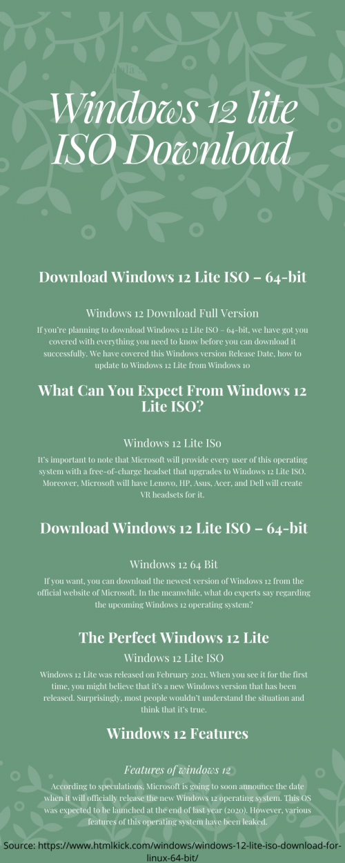This new Windows 12 Lite based on Linux is, at a glance, a version with the aesthetics of Windows for the inexperienced eye, but that can quickly be identified as a distribution very similar to Ubuntu or Linux Lite , being based on the latter. To make it similar to Windows 12, an Xfce theme and a Windows 10 wallpaper have been added . For more information visit our website:https://www.htmlkick.com/windows/windows-12-lite-iso-download-for-linux-64-bit/