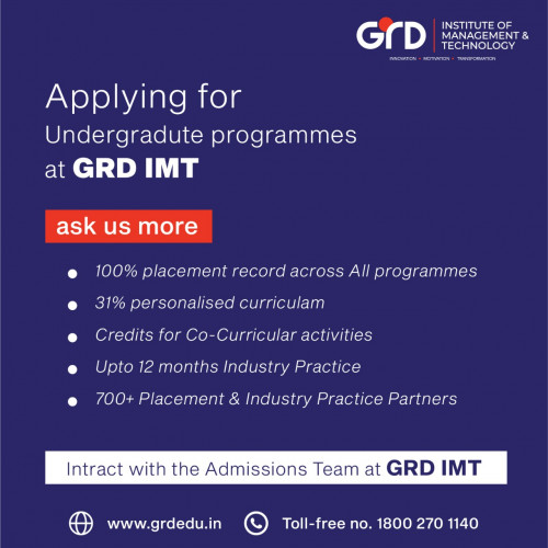 At GRD IMT we have a record of 100% placement with more than 90 companies coming to campus every year from every industry. 
Apart from the curriculum prescribed by the universities we focus on the personal development of every student and make them Industry ready, so we create  31% of the personalized curriculum. 
GRD IMT had a huge campus, apart from the surrounded lush green atmosphere, within the campus we have every facility and resource for students for not just studies, also extra curriculum activities for the overall development of mental and physical wellbeing.
And much more. 
To learn more, visit www.grdedu.in
.
.
.
.
.
.
.
#GRDIMT #grdcollege #12thexaminationupdate #12thstudents #12thboards #12thexam #Dehradun #DehradunDiaries #Utarakhand #CollegesinDehradun #CollegesinUttarakhand #Education #Coursestochoose #graduationcourses #placements