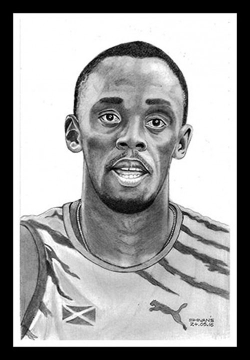 Portrait of a famous Jamaican sprinter Usain Bolt, the first person to hold both 100 metres and 200 metres world records.