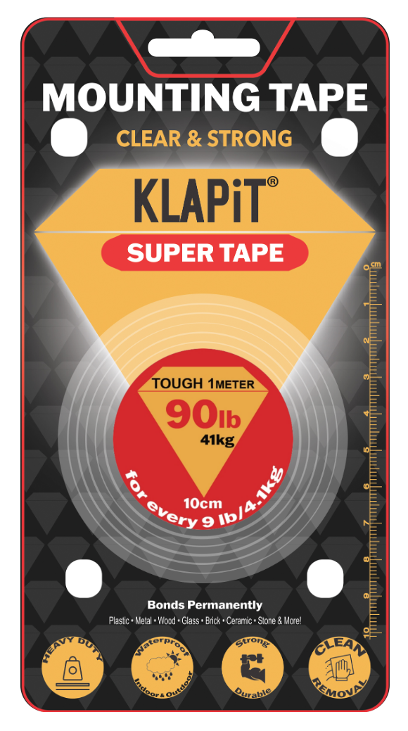 KLAPiT SUPER TAPE Tough 1 Meter Holds 90LB/41kg, Uses Enhanced Nano Technology CLEAR & STRONG Magic Improvement Double Sided HEAVY DUTY ING TAPE Clean Removal, Waterproof, Transparent & Traceless