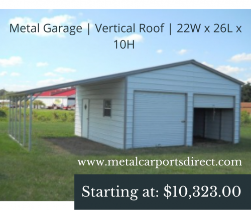 Metal Garage Vertical Roof 22W x 26L x 10H
