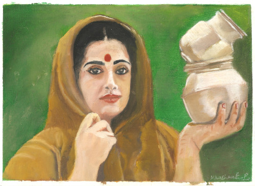 A village women Selling Milk. She is looking beautiful to inspire to paint her