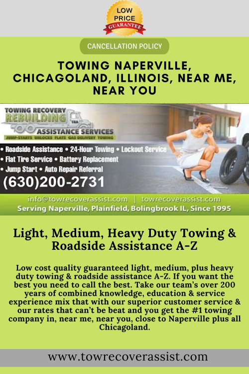 Tow Recover Assist is a family owned Naperville based towing company at https://www.towrecoverassist.com/
Towing in Naperville, Aurora, Chicagoland, IL since 1995. Quality, low-cost, fast, towing & roadside assistance near you 24-7. Light, medium, heavy duty A-Z.