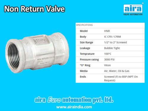 Aira Euro Automation manufacturer of Non Return Valve in India. We are a leading exporter & supplier of NRV which is also a known check valve. for more detail please contact us.