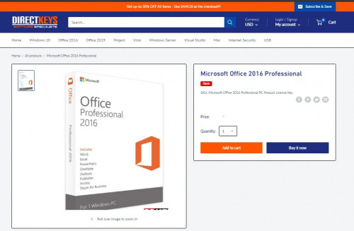 Get Microsoft Office 2016 Professional for Windows 7, 8 and 10 at the best cost from Direct Keys. Office 2016 Professional - Reliable applications for work and regular day to day existence Microsoft Office 2016 Professional - otherwise called Office 2016 Pro - is the workplace suite for the individuals who anticipate more. The Office Suite not just contains Microsoft Word, Excel, PowerPoint and Outlook, yet in addition offers a wide scope of capacities with Publisher, InfoPath and Access. You can purchase Microsoft Office 2016 Professional as a download at Direct Keys.

Our team at Direct Keys are experts in the IT industry. Directkeys.com is 20 years old, yes - born in 2000. We source the best value for money products so our buyers know where to price them at market busting prices. Our audiences and target buyers are left satisfied with a quality product as well as fulfilling your cost-saving exercise and benefiting from our excellent customer service. We supply home, business and all types of organisations with stock not just for personal but commercial usage too. Our catalogue of products include brand named items that are carefully selected by our purchasing team. We source products for our customers and can supply according to higher demand. If you need something and can`t see it, talk to us! Although our customer base is mainly Europe, we have acknowledged deployment of our products on a global basis across all continents including UK, Asia, Africa, North America, South America, Europe, and Australia. We cater for multiple language products as well as stand-alone (offline - without internet) installations too. We offer computer products for Windows and Mac that our customers can take pride in using - once they have been tried and tested by our teams for usability, productivity and ease of deployment. Free shipping is always available to buyers whether you are in the UK, Europe or USA. Our offer is that most of our products can be used in various countries so whether you`re in France, Germany or the Netherlands it make no difference as the product will work in your country and in your preferred local language.

#Windows10enterpriseltsc2019 #Windows10operatingsystem #microsoftofficeprofessionalplus2019 #Windows10productkey #Windows10productkey64bit #Buywindows10productkey #Freewindows10homeproductkey #Windows10homeproductkey #Activatewindows10homeproductkey #Upgradewindows10hometoprokey #Windows10homeproductkey64bit #Microsoftoffice2019professionalplus #Microsoftofficeprofessional2019 #Office2019professionaldvd #Officeprofessionalplus2019key #Officeprofessional2019productkey #Officeprojectprofessionalproductkey #DownloadOfficeprofessionalproductkey

Web: https://directkeys.com/products/office-2016-professional-product-license-key
