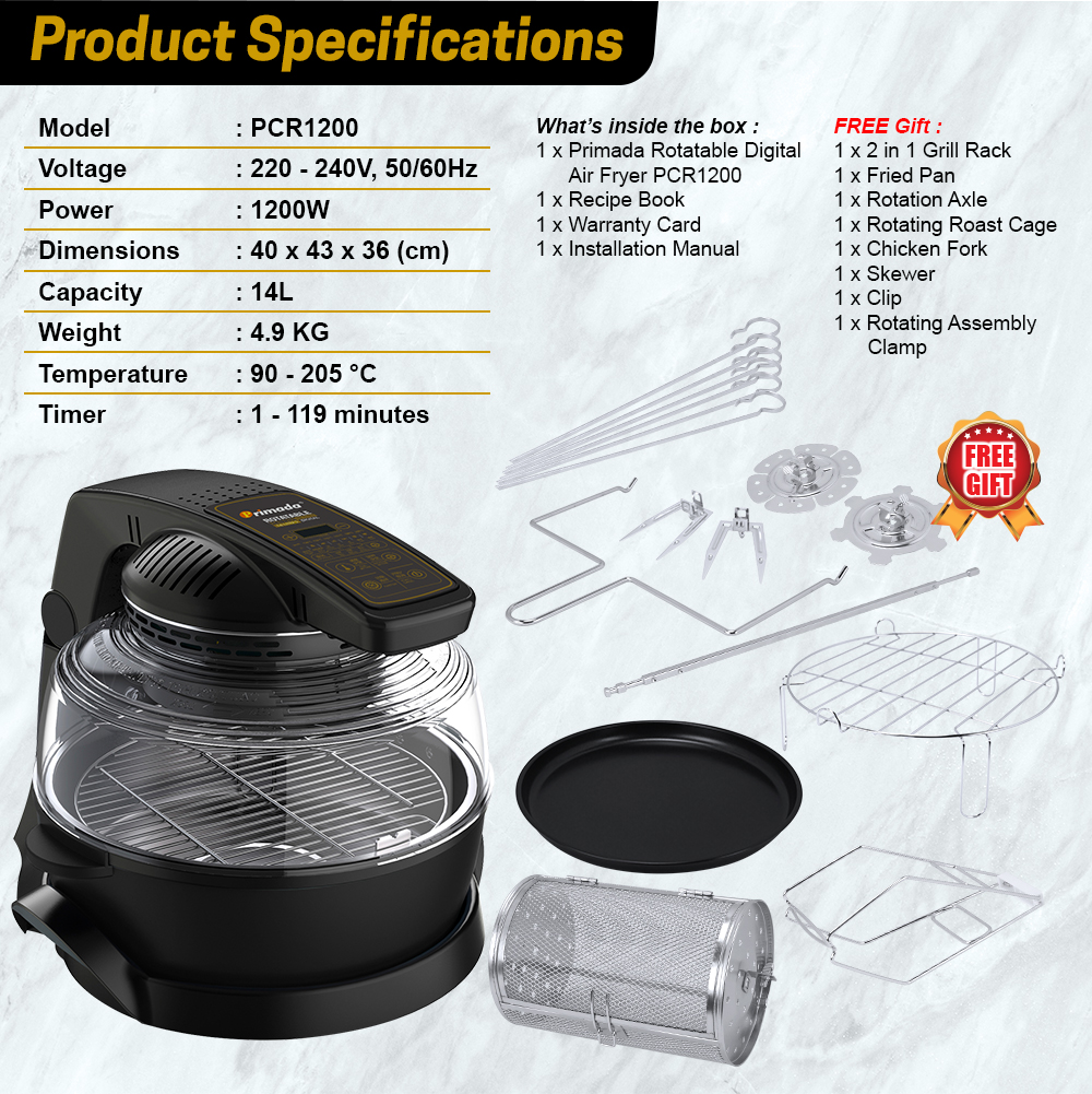 Primada Digital Rotatable Air Fryer PCR1200(Black) 04