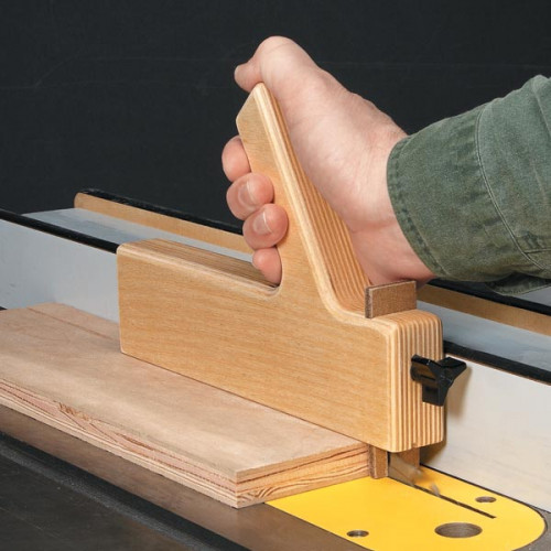 Many woodworkers create their Push Blocks and use a “heel” which helps them to push the stock past the blade. In this block, there is a heel that can be replaced or even adjusted.https://www.woodsmith.com/article/table-saw-push-block/
