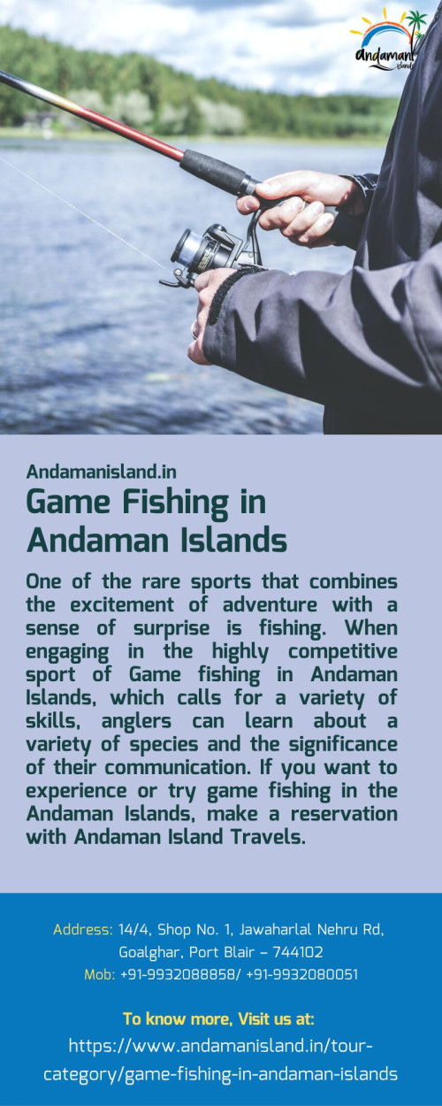 One of the rare sports that combines the excitement of adventure with a sense of surprise is fishing. When engaging in the highly competitive sport of Game fishing in Andaman Islands, which calls for a variety of skills, anglers can learn about a variety of species and the significance of their communication. If you want to experience or try game fishing in the Andaman Islands, make a reservation with Andaman Island Travels.
For more details visit us at: https://www.andamanisland.in/tour-category/game-fishing-in-andaman-islands