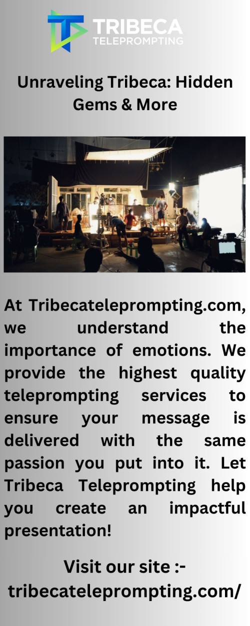 At Tribecateleprompting.com, we understand the importance of emotions. We provide the highest quality teleprompting services to ensure your message is delivered with the same passion you put into it. Let Tribeca Teleprompting help you create an impactful presentation!


https://www.tribecateleprompting.com/about-us/