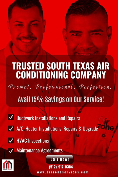 It's finally springtime, which means it's time to get ready for summer! It's gonna be hot out there in South Texas, so it's time to check your Air Conditioning! Choosing the right HVAC company is a big deal for every homeowner, and Airzone Services has some great deals to help you save money on your HVAC. Call out at (512) 917-0384.