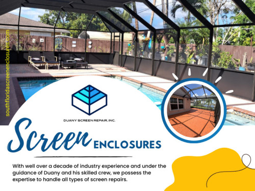 Looking for affordable and reliable pool screen repair services? Our expert team is here to help you fix your pool screens. Explore our high-quality repair solutions right now. When it comes to enjoying the outdoors without the hassle of bugs and other unwanted elements, screen enclosures offer a perfect solution. 

Official Website : https://southfloridascreenenclosures.com/

Duany Screen Repair Inc.
Address: 3840 NW 176th ST, Miami Gardens, Florida 33055, USA
Phone: 786-623-9063

Find Us On Google Map: http://maps.app.goo.gl/AHDB2HzES8wNEezr5

Our Profile: https://gifyu.com/screenenclosures

More Photos:  

https://is.gd/jCGenx
https://is.gd/BdZYfy
https://is.gd/yGwExJ
https://is.gd/jfcCFd