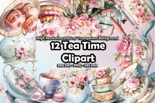 12 Tea Time Set Clipart