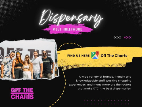 Cannabis enthusiasts, both seasoned and newcomers, understand the importance of choosing the right Dispensary West Hollywood for their cannabis needs. A great dispensary can enhance your cannabis experience, ensuring you have access to high-quality products and knowledgeable staff.

Official Website: https://www.offthechartsshop.com/

Click here for more information: https://www.offthechartsshop.com/locations/otc-west-hollywood

OTC West Hollywood
Address: 8448 Santa Monica Blvd, West Hollywood, CA 90069, United States
Phone: +13234980038

Find Us On Google Maps: http://goo.gl/maps/ZCDEdaq9up2jZx7z5

Our Profile: https://gifyu.com/otcwesthollywood

More Images:
https://tinyurl.com/bdexajw5
https://tinyurl.com/29mtzv3s
https://tinyurl.com/3cz3768m
https://tinyurl.com/2xvw8fkp