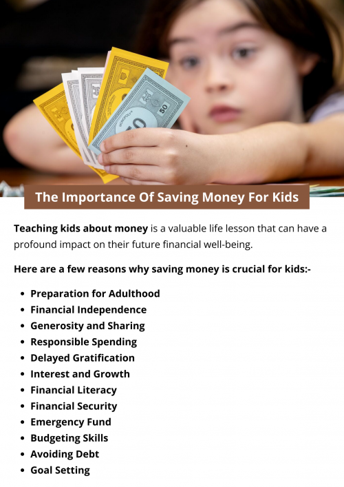 Teaching kids the importance of saving money is crucial for their financial well-being. It instills good financial habits and responsibility early in life. Saving money allows children to learn about setting goals, delayed gratification, and the power of compounding interest. These skills help them become financially independent and make informed financial decisions as they grow. To know more visit here https://inflationeducation.net/