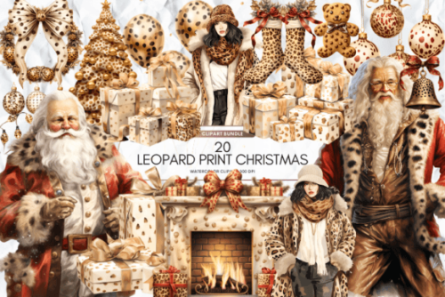 Leopard Print Christmas Clipart 81443479