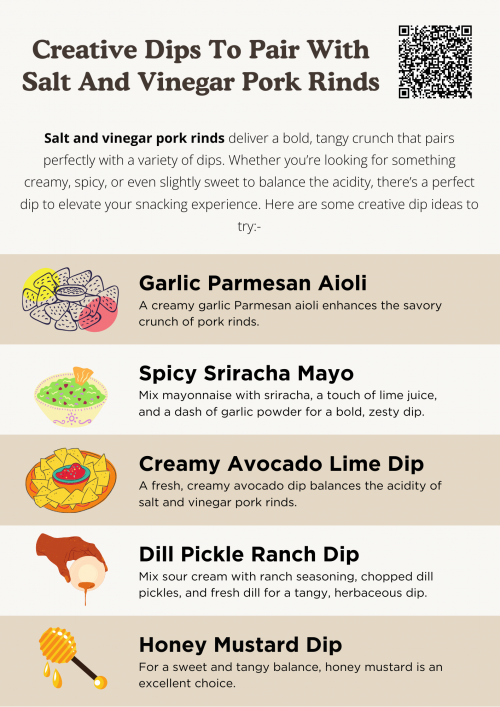 Salt and vinegar pork rinds are already packed with flavor, but the right dip can take them to the next level. Whether you prefer creamy, spicy, tangy, or smoky, these creative dips offer a delicious way to enhance your snacking experience. Try a few combinations and find your perfect match! To know more visit here https://cravnflavor.com/product/cravn-flavor-salt-vinegar-flavored-pork-rinds-4-oz/