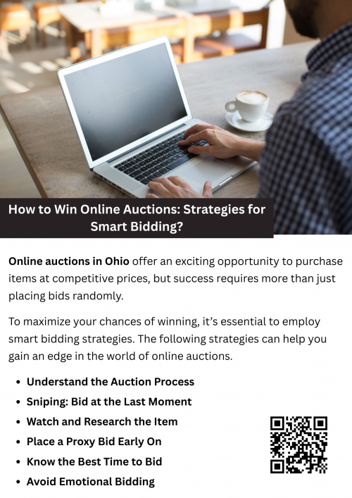 Winning online auctions in Ohio requires smart strategies like setting a budget, researching the item, and using proxy bidding. Sniping in the final seconds can help secure a win, but it’s crucial to avoid emotional bidding. By understanding the process, bidding strategically, and timing your bids well, you can improve your chances of success in online auctions. To know more visit here https://www.wyethauctions.com/