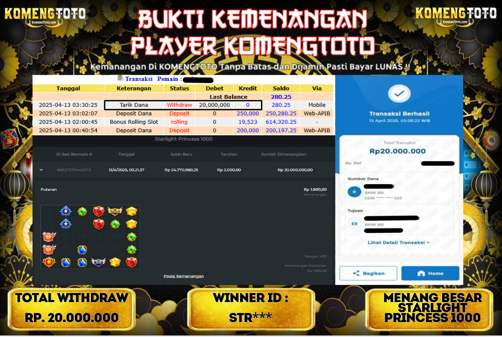 LAGI & LAGI!! KEMENANGAN BESAR DI SLOT STARLIGHT PRINCESS 1000  SEBESAR Rp.20.000.000 KOMENGTOTO BAYAR LUNAS SECEPAT KILAT !! KOMENGTOTO BAYAR SECEPAT KILAT !!