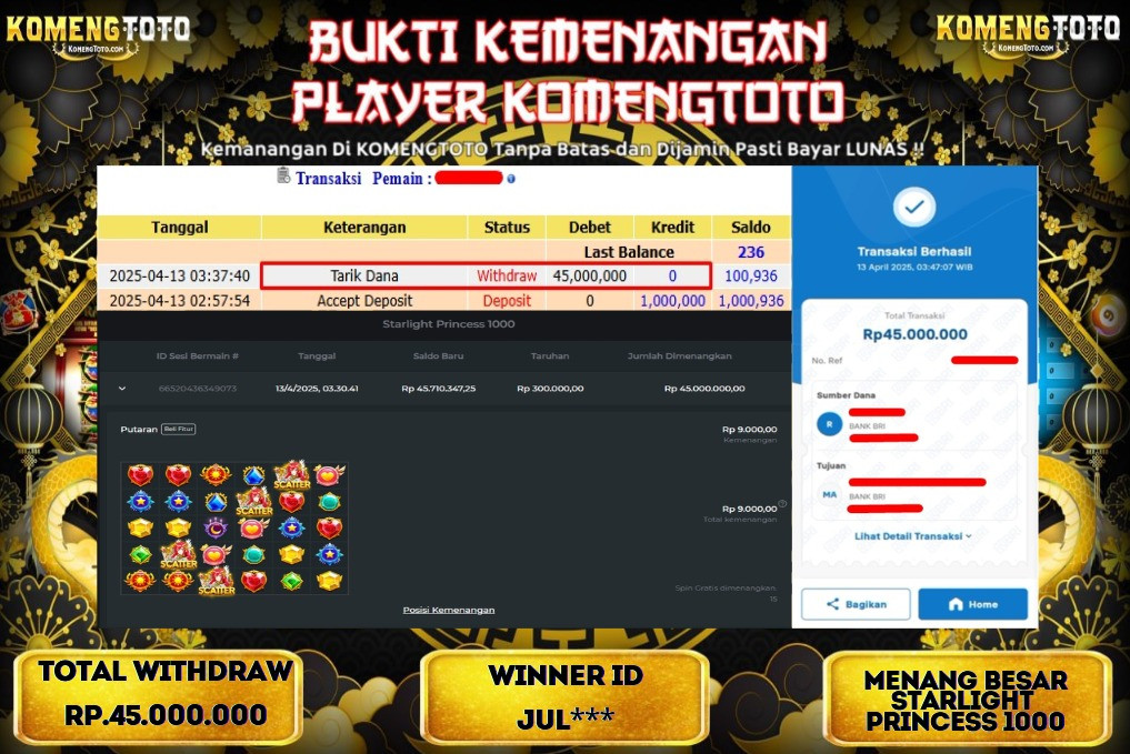 LAGI & LAGI!! KEMENANGAN BESAR DI SLOT STARLIGHT PRINCESS 1000  SEBESAR Rp.45.000.000 KOMENGTOTO BAYAR LUNAS SECEPAT KILAT !! KOMENGTOTO BAYAR SECEPAT KILAT !!