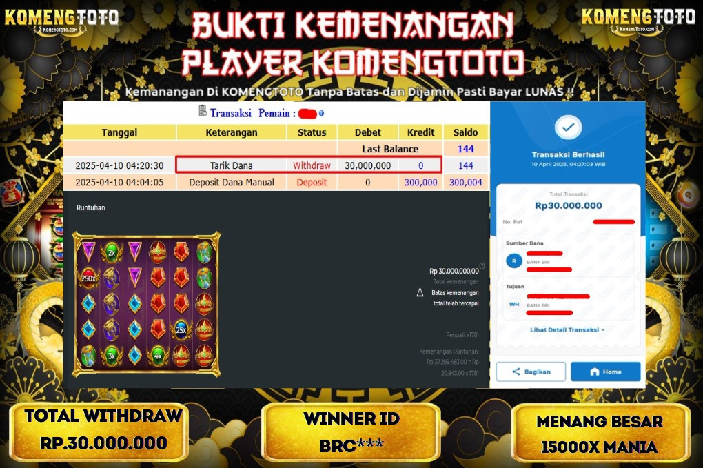 LAGI & LAGI!! KEMENANGAN BESAR DI SLOT  15000X MANIA  SEBESAR Rp.30.000.00 KOMENGTOTO BAYAR LUNAS SECEPAT KILAT !! KOMENGTOTO BAYAR SECEPAT KILAT !!
