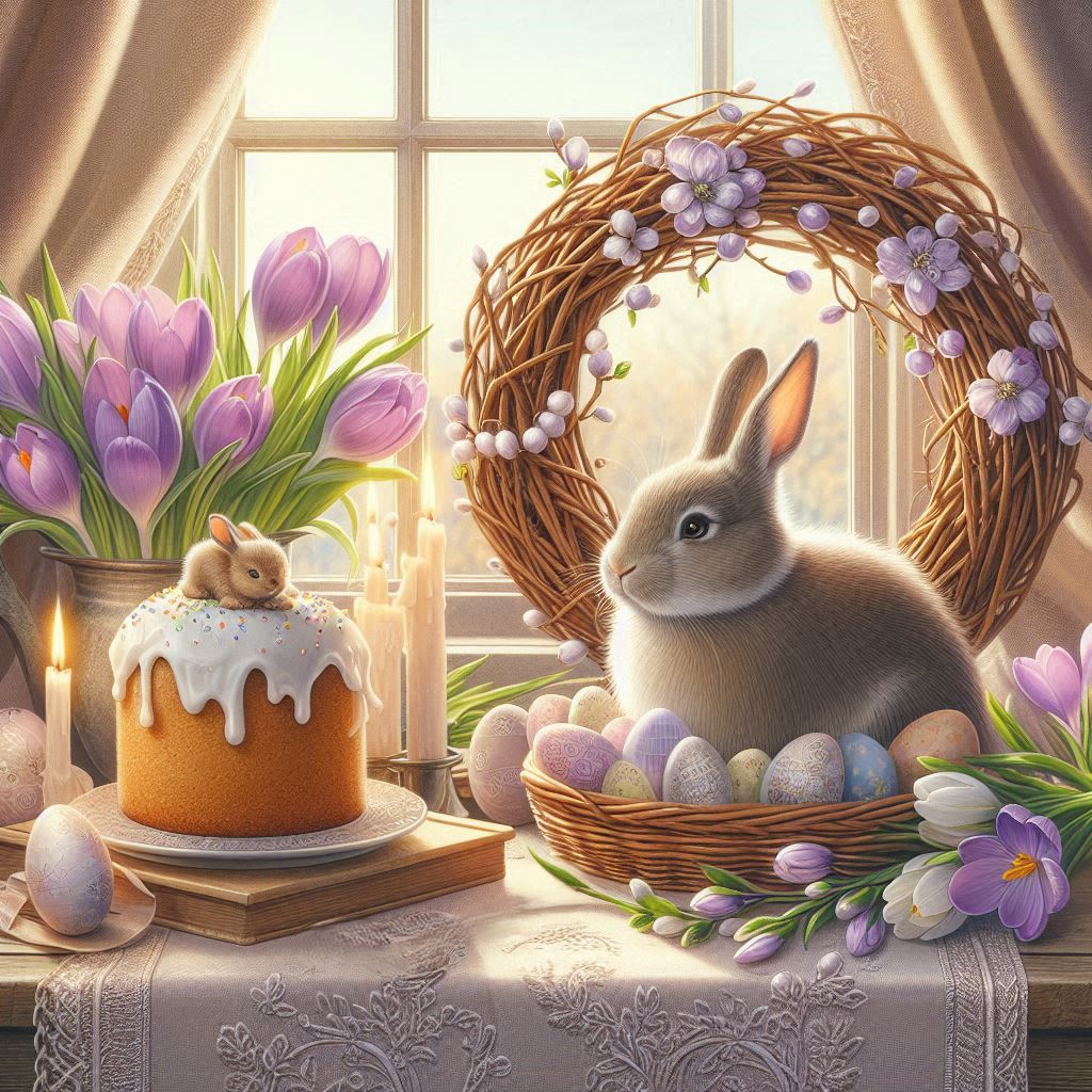 High quality illustrations,in front of the window, on a table covered with a beautiful napkin with d