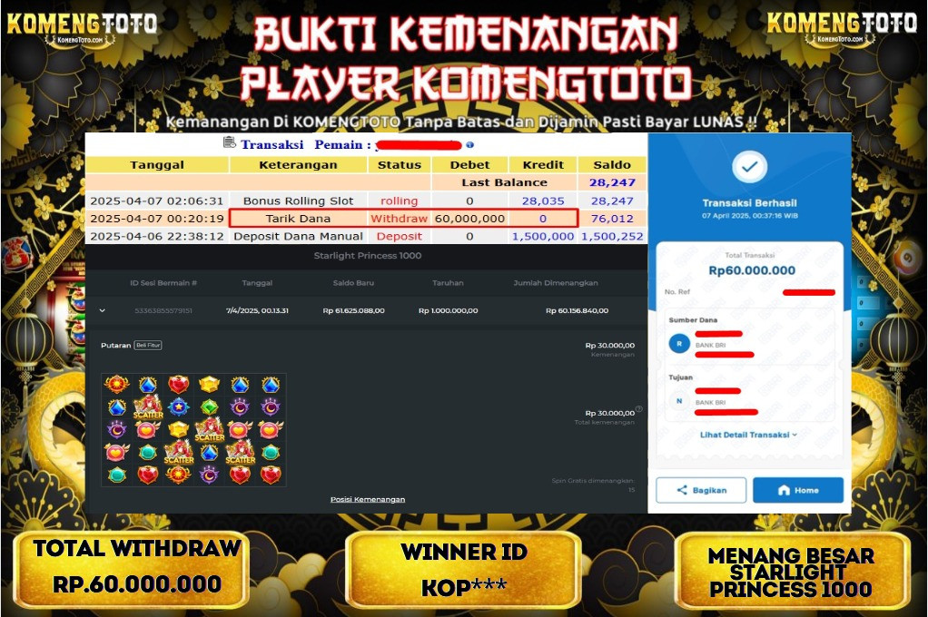 LAGI & LAGI!! KEMENANGAN BESAR DI SLOT  STARLIGHT PRINCESS 1000  SEBESAR Rp.60.000.000 KOMENGTOTO BAYAR LUNAS SECEPAT KILAT !! KOMENGTOTO BAYAR SECEPAT KILAT !!