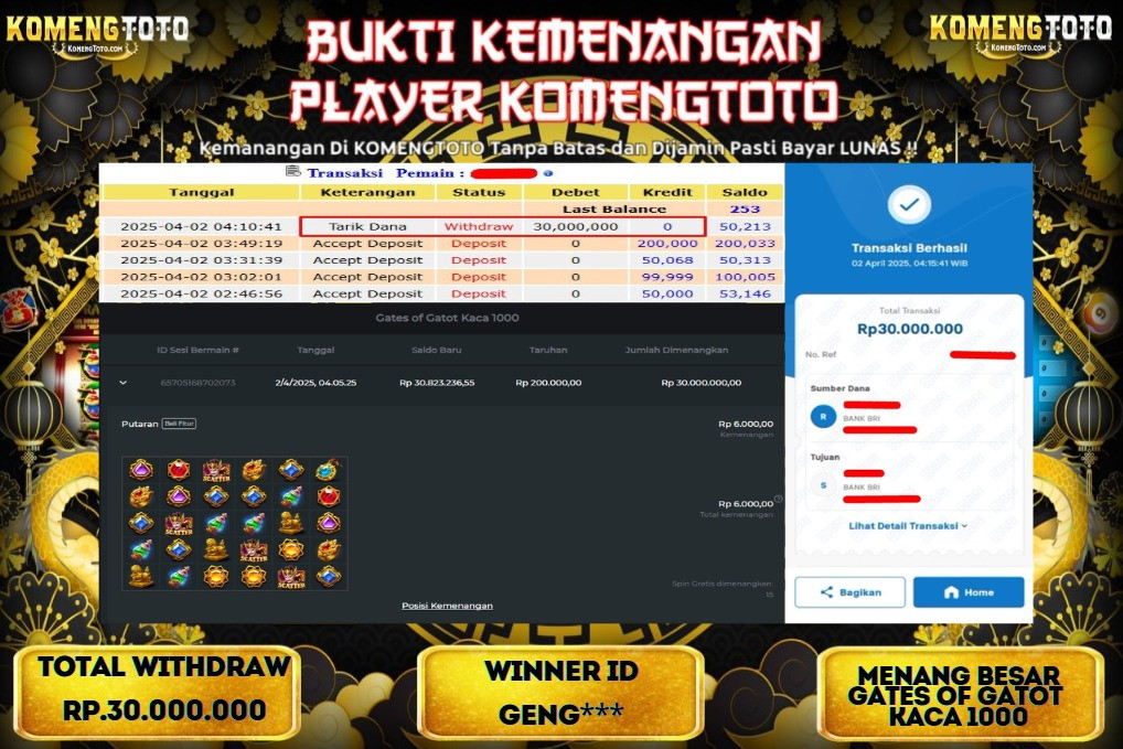 LAGI & LAGI!! KEMENANGAN BESAR DI SLOT  GATES OF GATOT KACA 1000 SEBESARp.30.000.00 KOMENGTOTO BAYAR LUNAS SECEPAT KILAT !! KOMENGTOTO BAYAR SECEPAT KILAT !!