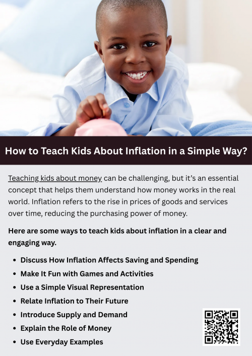 To teach kids about inflation, explain how the prices of things they like, like toys or snacks, increase over time. Show them that as prices rise, money doesn't stretch as far. This concept can be linked to teaching kids about money, helping them understand budgeting, saving, and making smart financial decisions as they grow and learn more about the value of money. To know more visit here https://inflationeducation.net/