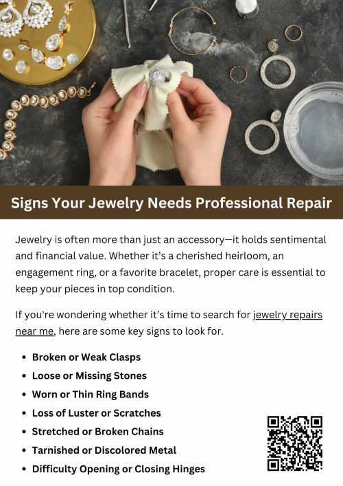 Jewelry is meant to last a lifetime, but regular wear can lead to damage. If you notice any of these signs, it’s wise to seek jewelry repairs near me to ensure your pieces remain in excellent condition. A skilled jeweler can assess the damage, provide expert repairs, and help preserve your treasured jewelry for years to come. To know more visit here https://www.futerbrosjewelers.com/services/jewelry-repairs