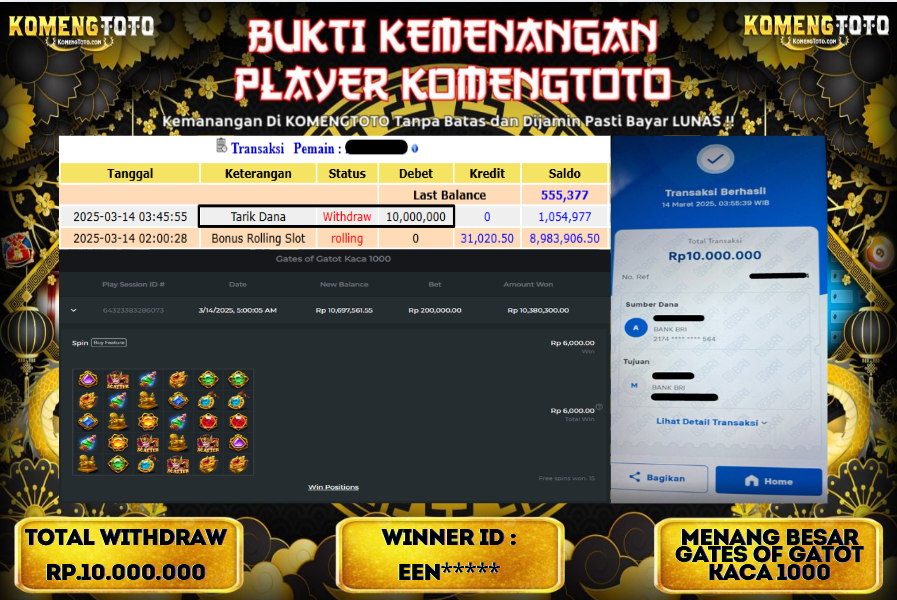 LAGI & LAGI!! KEMENANGAN BESAR DI SLOT  GATES OF GATOT KACA 1000 SEBESAR Rp.10.000.000 KOMENGTOTO BAYAR LUNAS SECEPAT KILAT !! KOMENGTOTO BAYAR SECEPAT KILAT !!