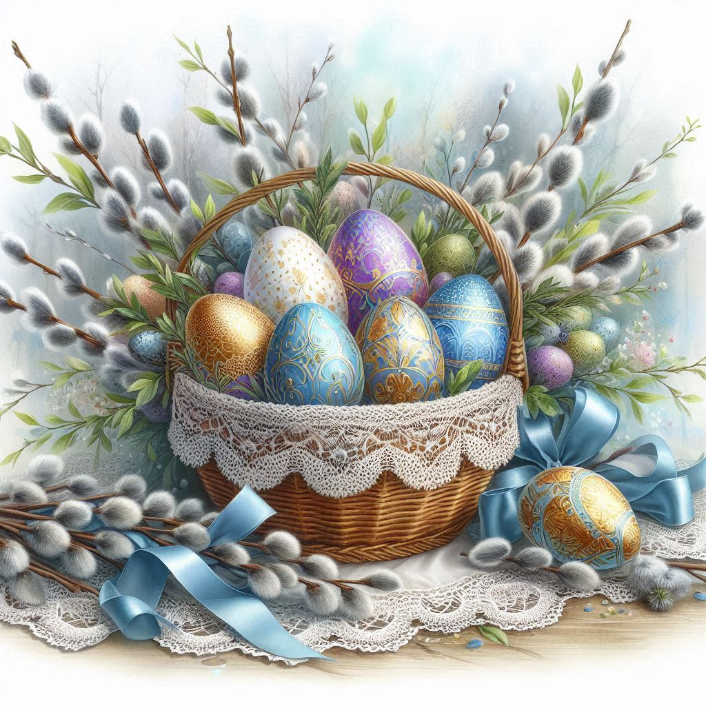 A beautiful postcard decorated with a delicate blue and white ribbon with lace edges,a lace napkin,