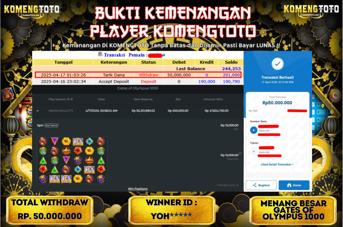 LAGI & LAGI!! KEMENANGAN BESAR DI SLOT GATES OF OLYMPUS 1000 SEBESAR Rp.50.000.000 KOMENGTOTO BAYAR LUNAS SECEPAT KILAT !! KOMENGTOTO BAYAR SECEPAT KILAT !!