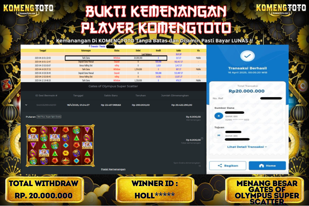 LAGI & LAGI!! KEMENANGAN BESAR DI SLOT Gates of Olympus Super Scatter SEBESAR Rp.20.000.000 KOMENGTOTO BAYAR LUNAS SECEPAT KILAT !! KOMENGTOTO BAYAR SECEPAT KILAT !!