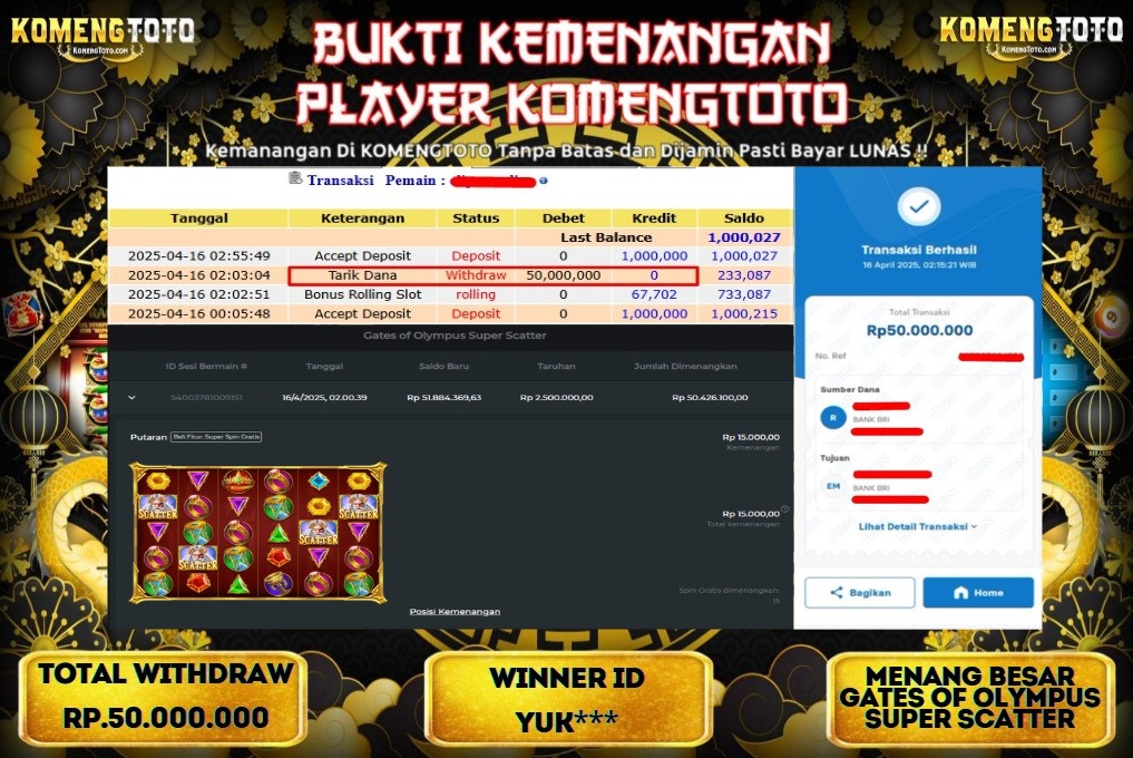 LAGI & LAGI!! KEMENANGAN BESAR DI SLOT GATES OF OLUMPUS SUPER SCATTER SEBESAR Rp.50.000.000 KOMENGTOTO BAYAR LUNAS SECEPAT KILAT !! KOMENGTOTO BAYAR SECEPAT KILAT !!
