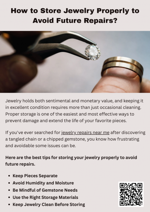 Taking the time to store your jewelry correctly can save you the headache of preventable damage. Avoiding scratches tarnishes, and tangles means fewer emergency searches for jewelry repairs near me and more time enjoying your beautiful pieces. With a little organization and care, your jewelry will continue to shine and tell your story for years to come. To know more visit here https://www.futerbrosjewelers.com/services/jewelry-repairs