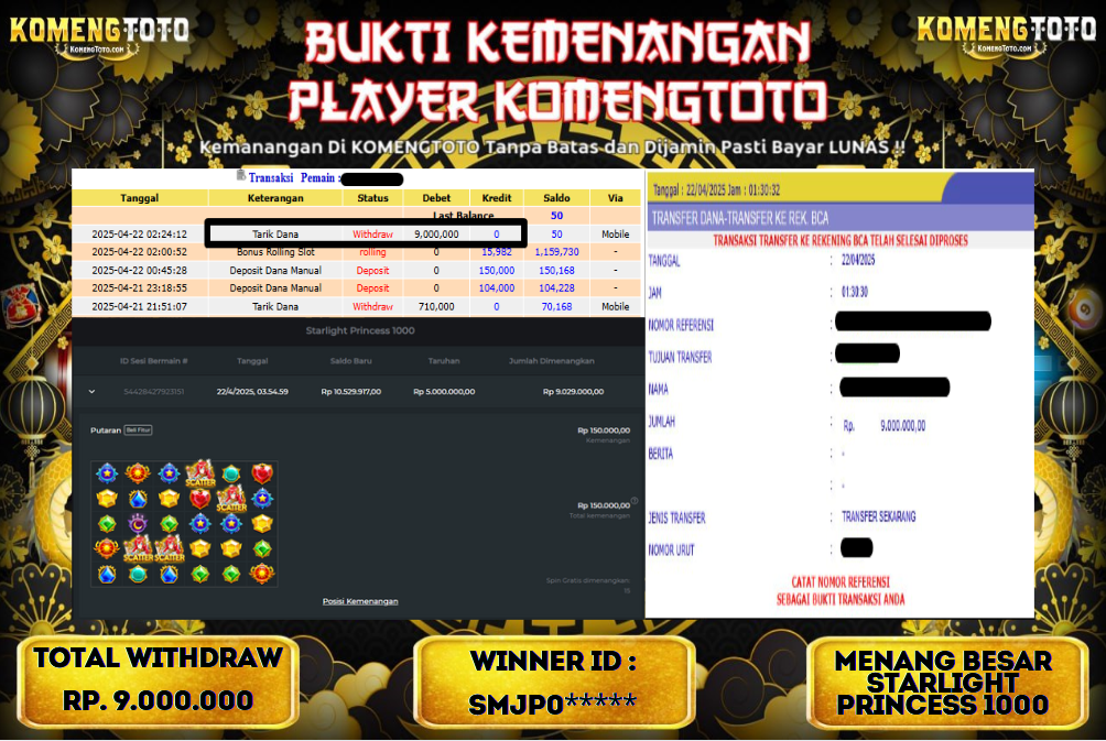 LAGI & LAGI!! KEMENANGAN BESAR DI SLOT STAR LIGHT PRINCESS 1000 SEBESAR Rp.9.000.000 KOMENGTOTO BAYAR LUNAS SECEPAT KILAT !! KOMENGTOTO BAYAR SECEPAT KILAT !!