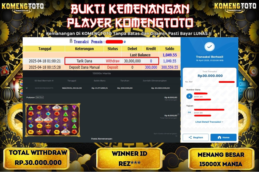 LAGI & LAGI!! KEMENANGAN BESAR DI SLOT 15000 X MANIA SEBESAR Rp.30.000.000 KOMENGTOTO BAYAR LUNAS SECEPAT KILAT !! KOMENGTOTO BAYAR SECEPAT KILAT !!