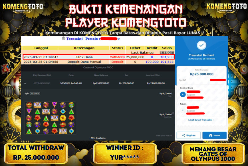 LAGI & LAGI!! KEMENANGAN BESAR DI SLOT  GATES OF OLYMPUS 1000  SEBESAR Rp.25.000.000 KOMENGTOTO BAYAR LUNAS SECEPAT KILAT !! KOMENGTOTO BAYAR SECEPAT KILAT !!