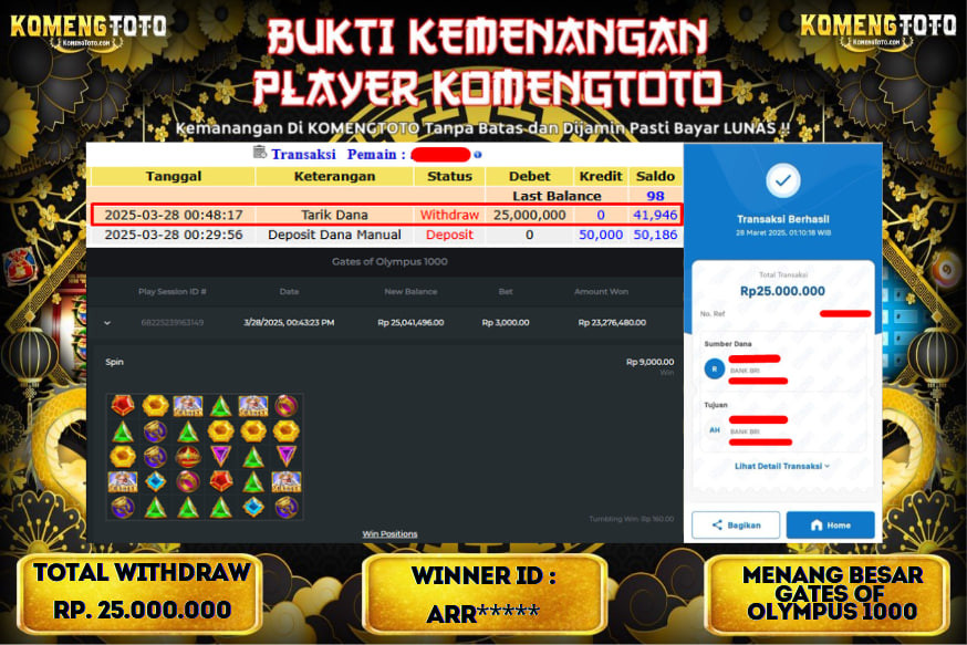 LAGI & LAGI!! KEMENANGAN BESAR DI SLOT  GATES OF OLYMPUS 1000  SEBESAR Rp.25.000.000 KOMENGTOTO BAYAR LUNAS SECEPAT KILAT !! KOMENGTOTO BAYAR SECEPAT KILAT !!