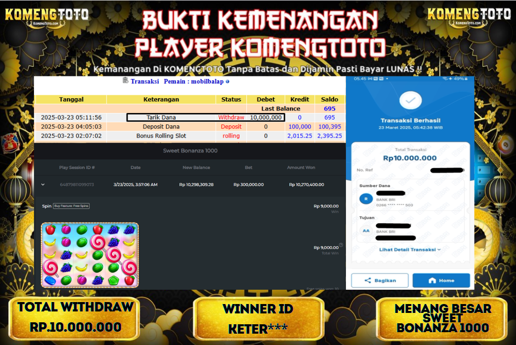 LAGI & LAGI!! KEMENANGAN BESAR DI SLOT SWEET BONANZA 1000 SEBESAR Rp.10.000.000 KOMENGTOTO BAYAR LUNAS SECEPAT KILAT !! KOMENGTOTO BAYAR SECEPAT KILAT !!