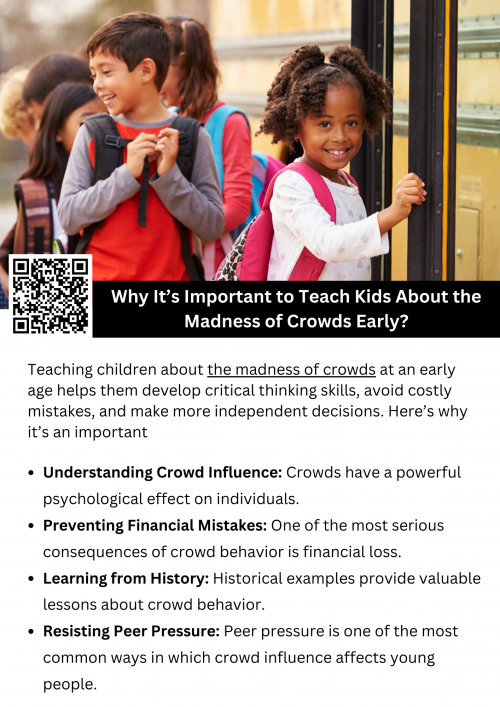 Teaching children about the madness of crowds equips them with essential life skills. By understanding how crowd influence works, they learn to think critically, resist peer pressure, and make more informed financial and personal decisions. These lessons help them develop independence and confidence, ensuring they are not easily swayed by fleeting trends or mass hysteria. To know more visit here https://inflationeducation.net/product/the-madness-of-crowds/