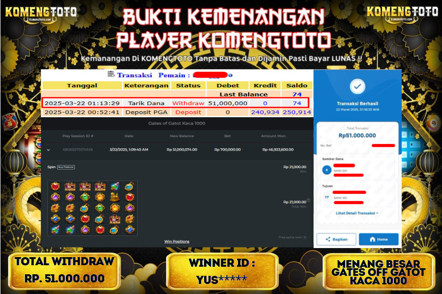 LAGI & LAGI!! KEMENANGAN BESAR DI SLOT GATES OF GATOT KACA 1000  SEBESAR Rp.51.000.000 KOMENGTOTO BAYAR LUNAS SECEPAT KILAT !! KOMENGTOTO BAYAR SECEPAT KILAT !!