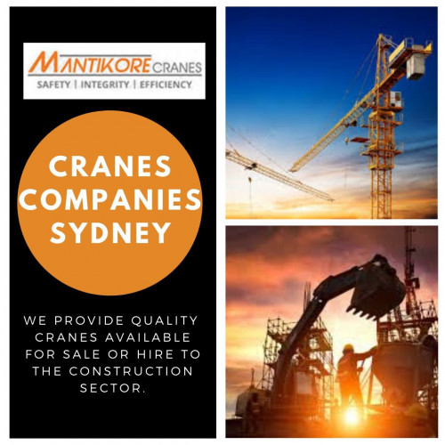 Crane Companies Sydney
Get new as well as used cranes for sale and hire. Mantikore Cranes is the best crane companies Sydney which provides cranes services for your construction sites.  We have a professional who will help you always if sometimes any fault might occur. We are providing affordable new and used cranes for sale as well as for hiring. We provide you with cost-effective solutions to the lifting needs of its clients. Whichever crane you can be assured it is the most viable to get the job done. Also, you can hire a mobile crane, self-erecting cranes, and electing Luffing cranes, etc. If you are interested drop your requirement on info@mantikorecranes.com.au or call us at 1300 626 845.

Website:  https://mantikorecranes.com.au/

Address:  PO BOX 135 Cobbitty NSW, 2570 Australia
Opening Hours:  Monday to Friday from 7 am to7 pm

Follow us on our Social accounts:
Facebook
https://www.facebook.com/pg/Mantikore-Cranes-108601277292157/about/?ref=page_internal
Instagram
https://www.instagram.com/mantikorecranes/
Twitter
https://twitter.com/MantikoreC