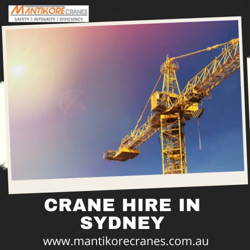 Find crane hire in Sydney? Mantikore Cranes is the cranes specialist with over 30 years’ experience in construction industries. We Provide the best cranes for sale or hire. Our Crane is highly being used at construction sites to make the entire work stress-free and increase productivity. We are providing Tower Cranes, Mobile Cranes, Self-Erecting Cranes, and Electric Luffing Cranes. Our professionals will provide you with effective solutions and reliable services that can help you to solve technical problems that might occur sometimes. Also, get effective solutions for any requirements of your projects for the best price & service, visit our website today or book consultation 1300626845.
Website:  https://mantikorecranes.com.au/

Address:  PO BOX 135 Cobbitty NSW, 2570 Australia
Email:  info@mantikorecranes.com.au 
Opening Hours:  Monday to Friday from 7 am to7 pm

Follow us on our Social accounts:

Facebook
https://www.facebook.com/pg/Mantikore-Cranes-108601277292157/about/?ref=page_internal

Instagram
https://www.instagram.com/mantikorecranes/

Twitter
https://twitter.com/MantikoreC