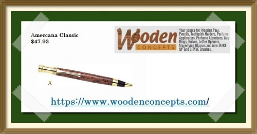 Handmade wood pens of Wooden Concepts make beautiful gifts and showcase the quality of wood material we use as well as the expertise and creativity of our woodwork. The pens are perfectly suited for those who love to use larger and heftier pens, having made of wood such as Dymondwood Fuchia, Hazelnut, Heritage Oak, Indigo Royalwood, Madras and Magnum.
https://www.woodenconcepts.com/