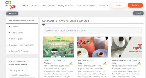 GoSourcing365 is a Source from Verified Polyester Fabric Manufacturers. Join now to see, connect and compare worldwide Polyester Fabric Manufacturers and suppliers. Decide and meet your Polyester Fabric Sourcing needs today.

B2B Textile, B2B Sourcing platform, Fabric sourcing platform, Fabric sourcing website, Apparel sourcing platform, Fabric Manufacturers, Fabric Suppliers, Yarn Manufacturers, Yarn Suppliers, Apparel Manufacturers, Textile Manufacturers, Textile Suppliers, Yarn Sourcing, Fabric Sourcing, Online Fabric sourcing, Textile Sourcing, Cotton Fabric Manufacturers, Pc Yarn, Polyester Fabric Manufacturers, Cotton Fabric Suppliers.
#B2BTextile #B2BSourcingplatform #Fabricsourcingplatform #Fabricsourcingwebsite #Apparelsourcingplatform #FabricManufacturers #FabricSuppliers #YarnManufacturers #YarnSuppliers #ApparelManufacturers #TextileManufacturers #TextileSuppliers #YarnSourcing #FabricSourcing 

Web:-https://www.gosourcing365.com/polyester-fabric